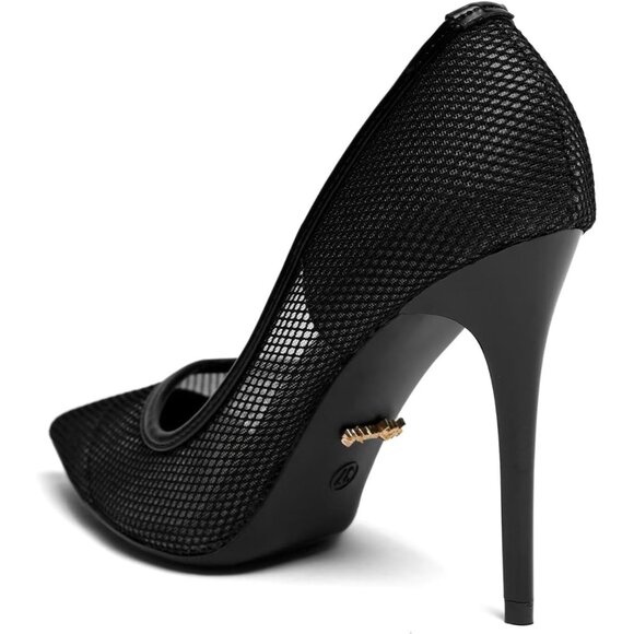 4 Inch Mesh-Black Womens Pumps High Heels Stiletto Pointed Closed Toe Shoes - Picture 2 of 6